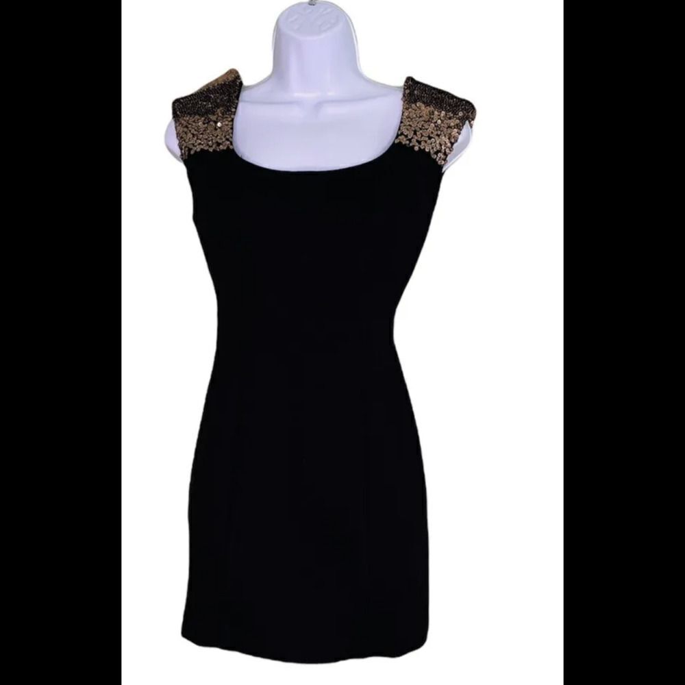 GUESS little black dress with gold sequin shoulders sz XS